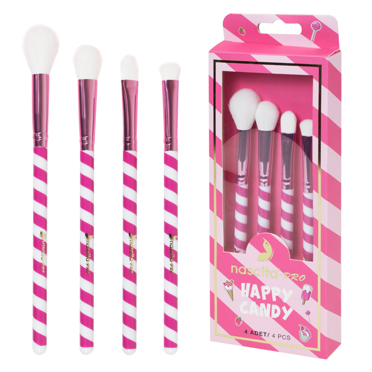 Nascita Happy Candy Pembe Göz Makyaj Fırça Seti 4'lü NASBRUSHSET108
