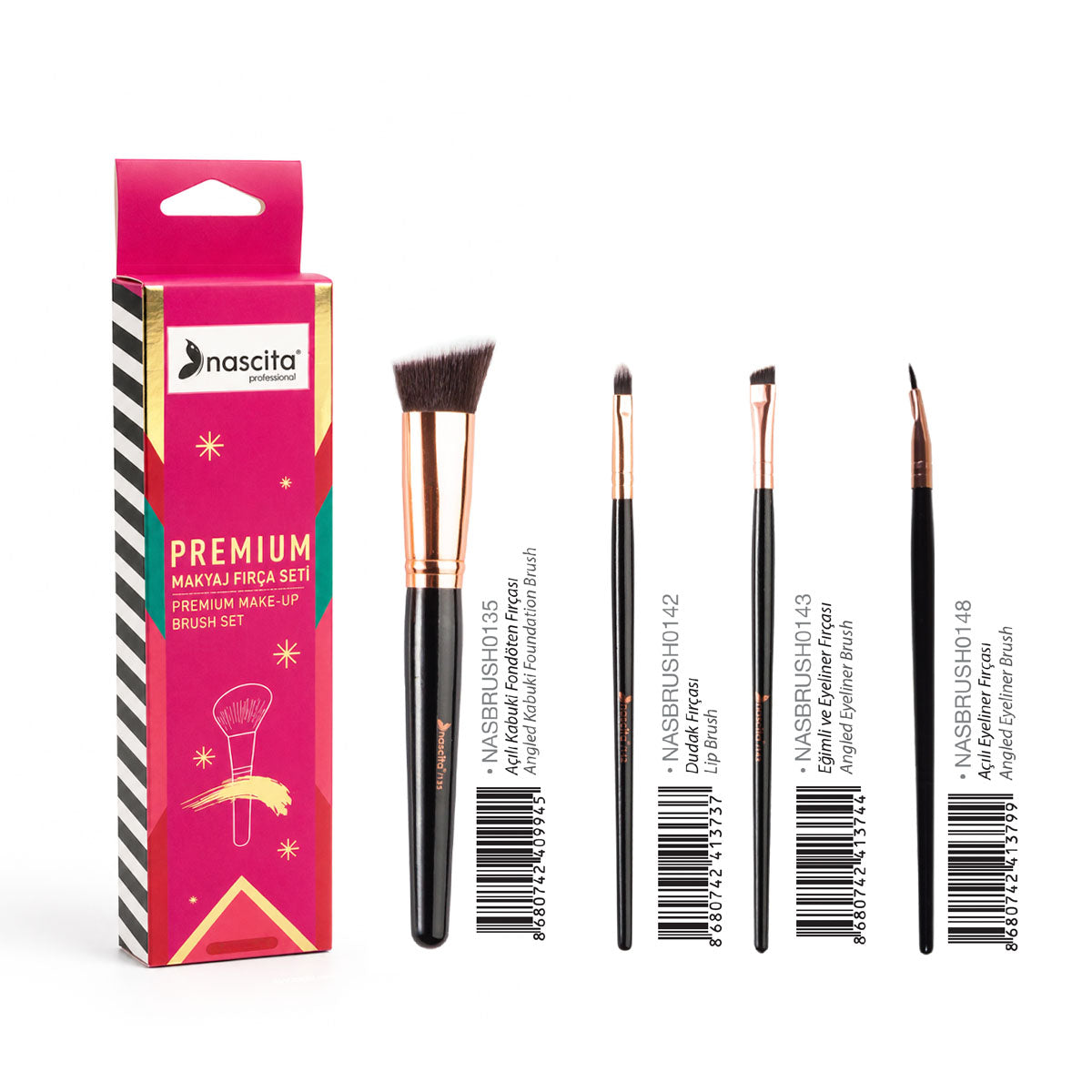 Nascita Premium Makyaj Fırça Seti 4’lü Fondöten Dudak ve Eyeliner Fırça Seti